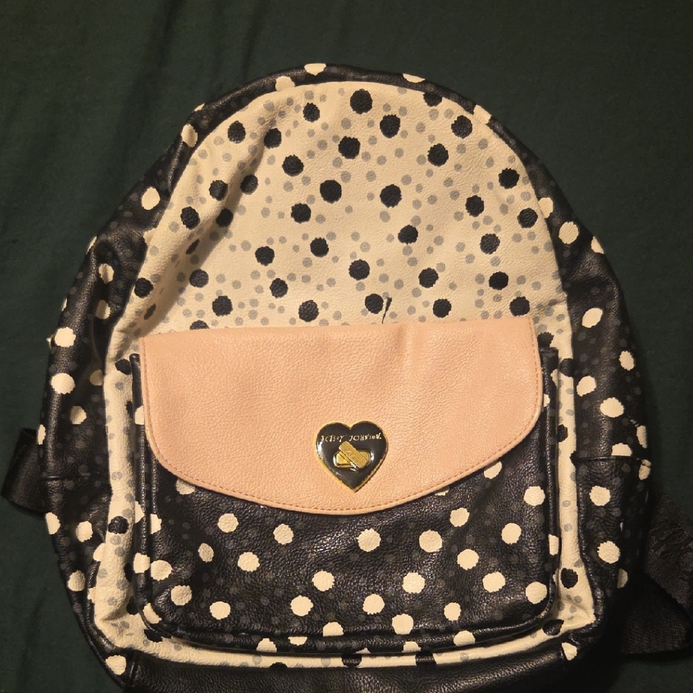 Betsey Johnson Black and Cream Polka Dot Backpack